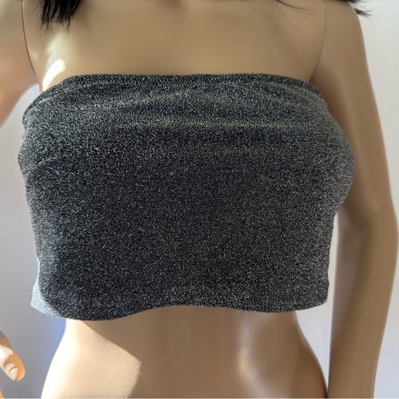Victoria's Secret Tops - Victoria’s Secret PINK Silver Glitter Bandeau Top L NWT Y2K Strapless Clubwear